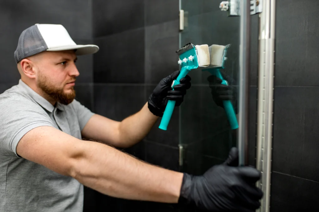 man doing professional home cleaning service man doing professional home cleaning service